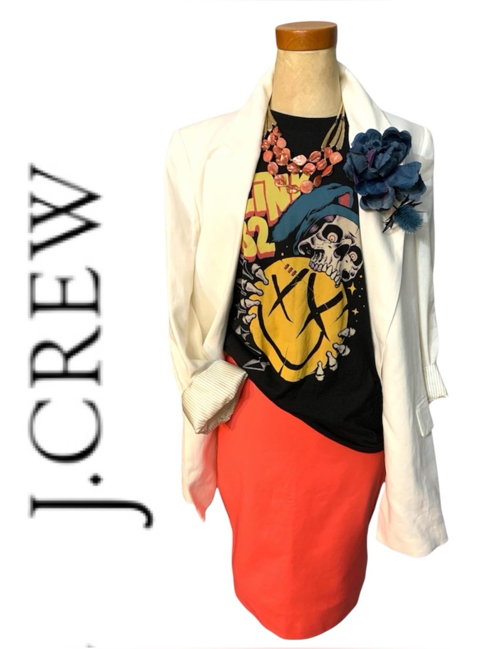 Vintage Classic J.Crew No. 2 Pencil Skirt Vibrant Coral-Orange Cotton/Spandex- 4